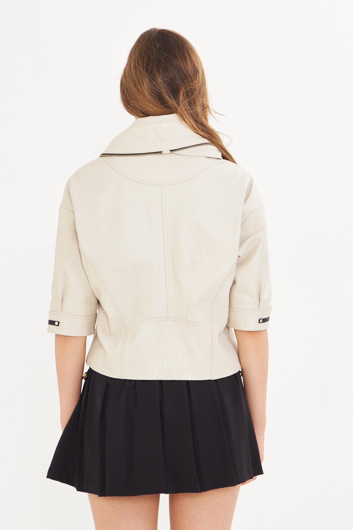 Kadın Kısa Kollu Deri Ceket