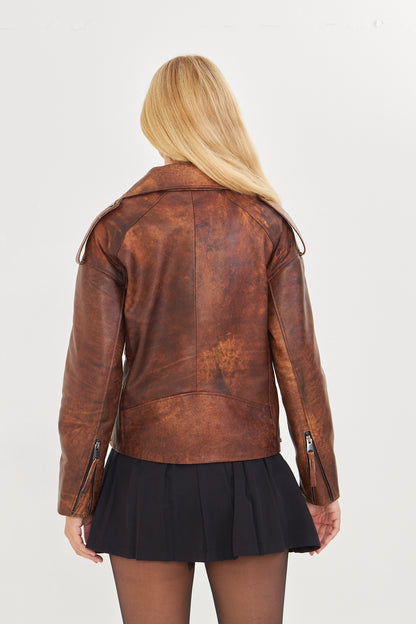 Kadın Eskitme Deri Ceket