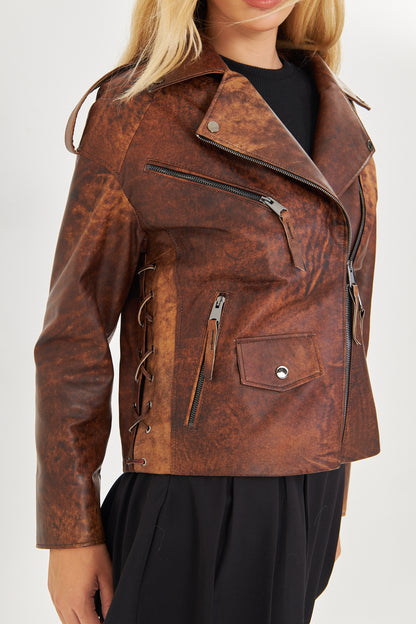 Kadın Eskitme Deri Ceket