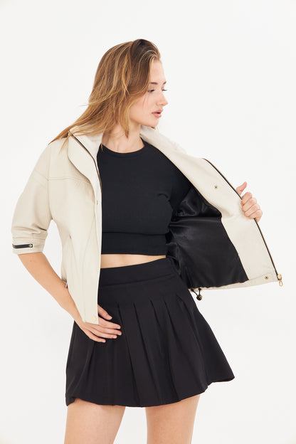 Kadın Kısa Kollu Deri Ceket