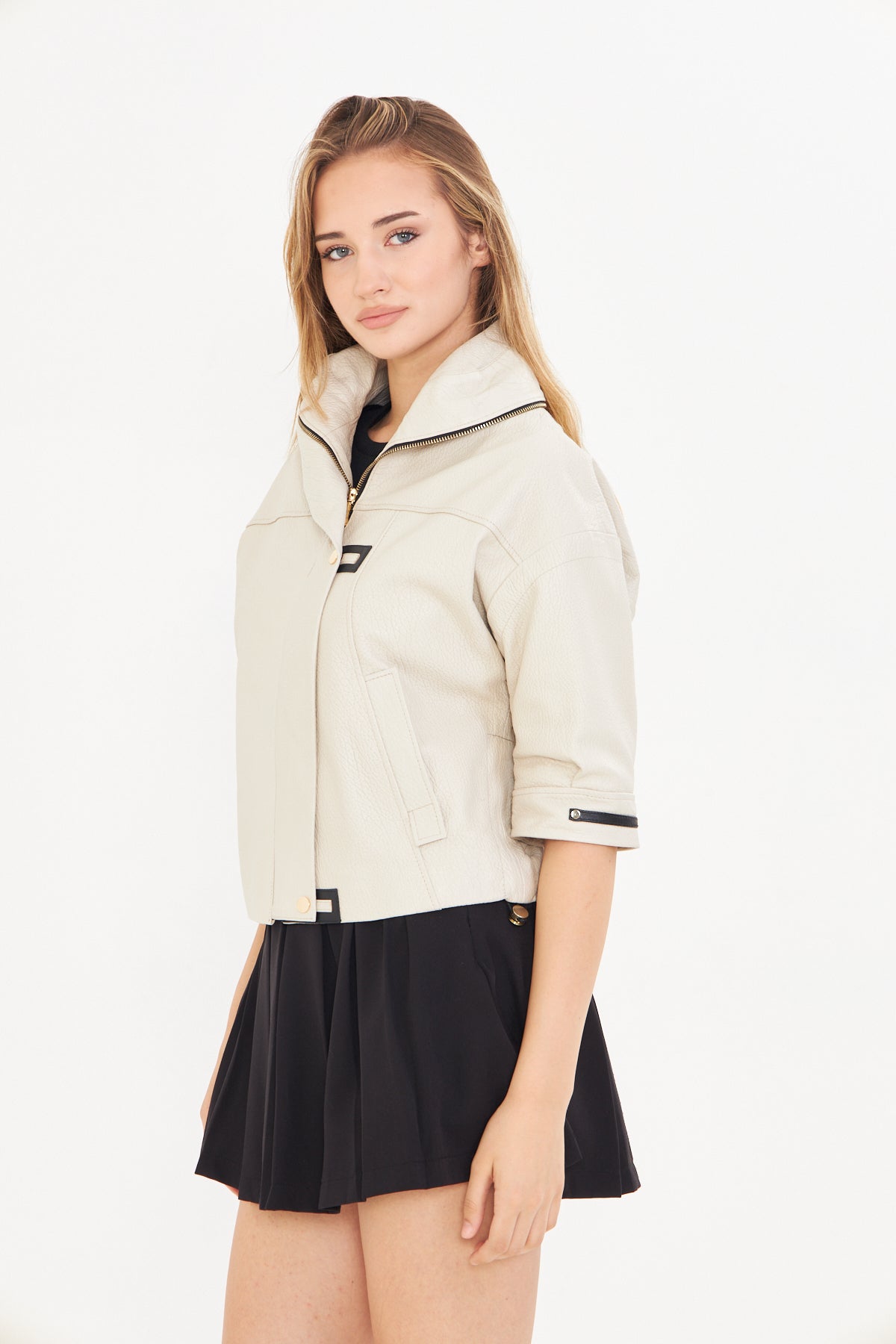 Kadın Kısa Kollu Deri Ceket