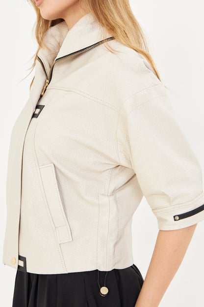 Kadın Kısa Kollu Deri Ceket
