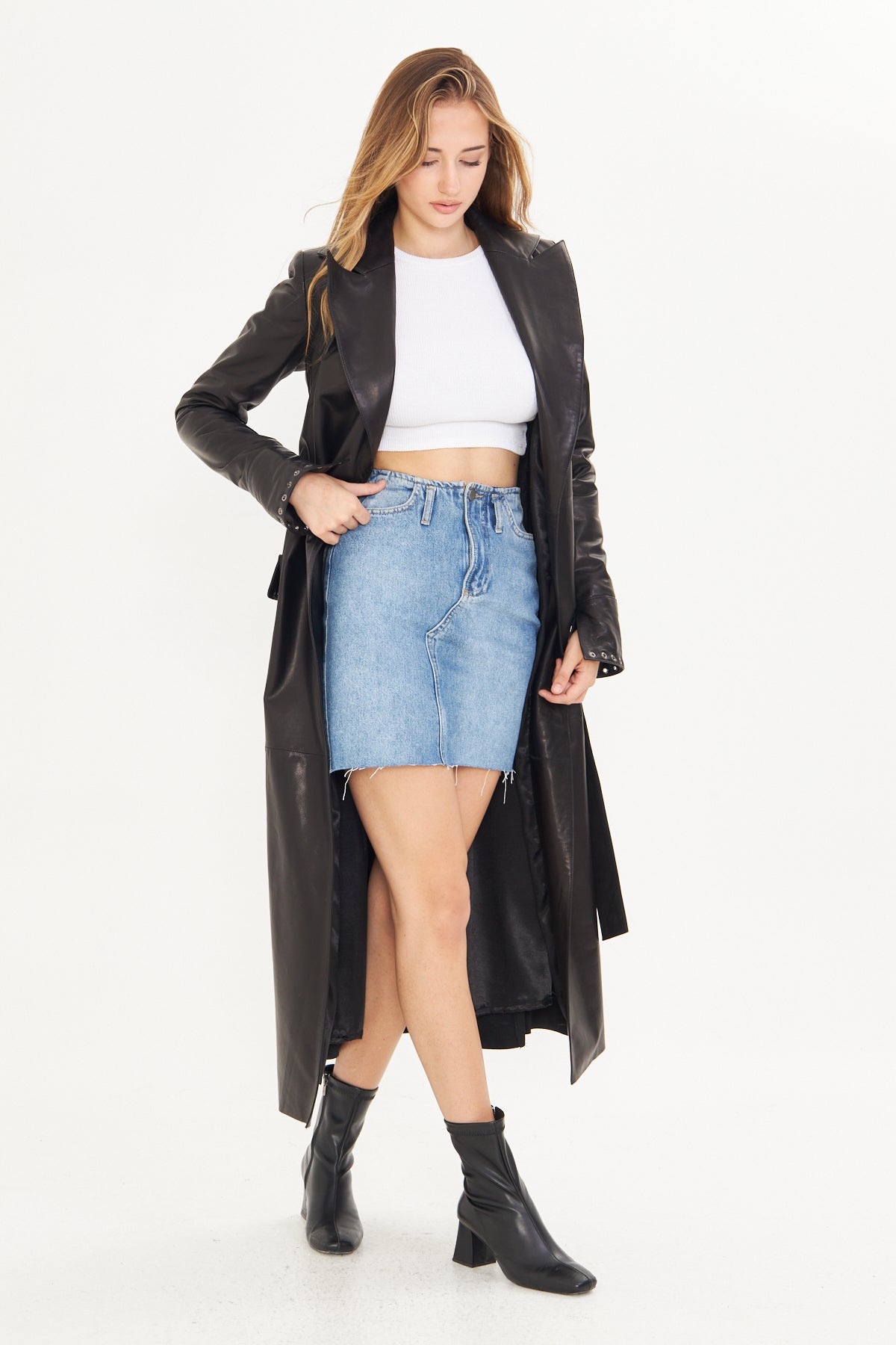 Kadın Uzun Deri Palto