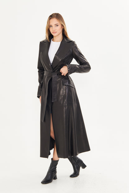 Kadın Uzun Deri Palto