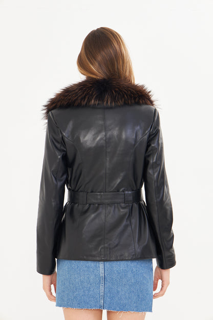 Kadın Tilki Yakalı Deri Ceket