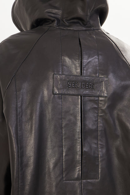 Kadın Kapüşonlu Deri Ceket